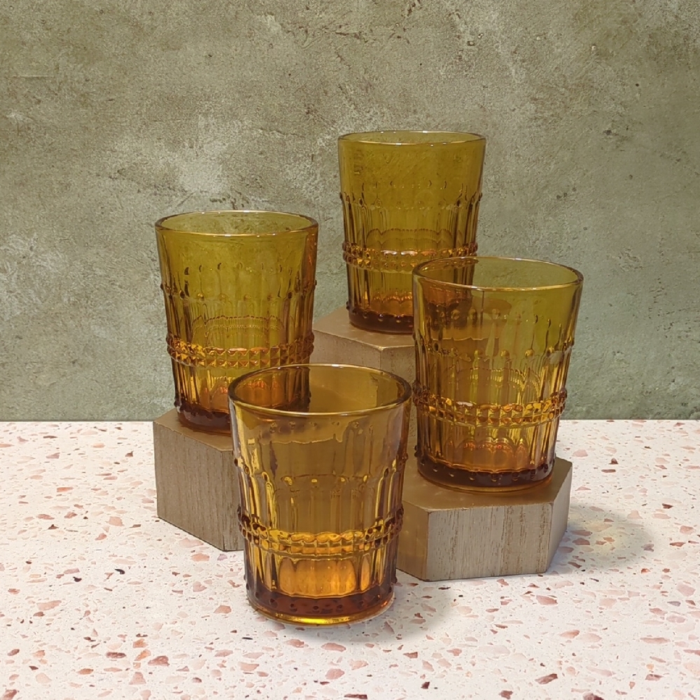 Amber Tumblers Glass Faceted